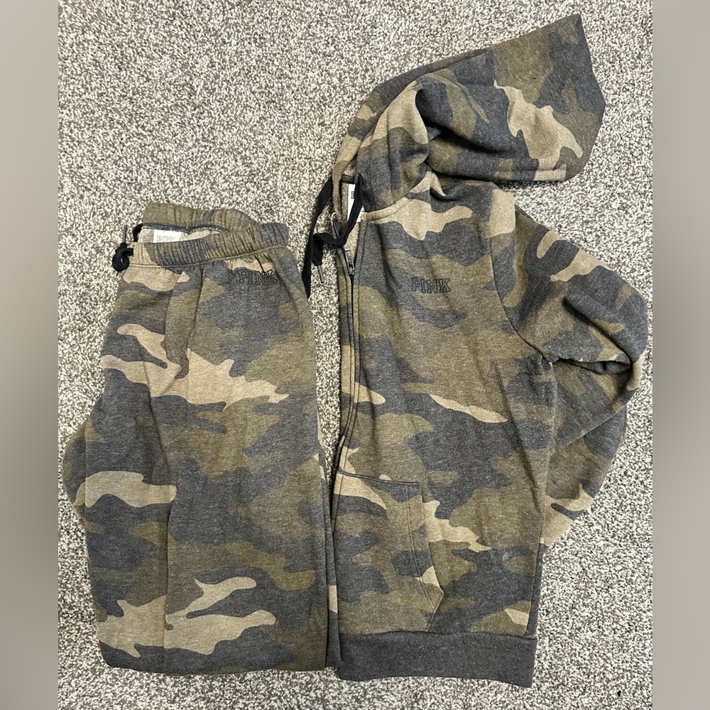 PINK Camo Hooded Zip Up + Jogging Pants